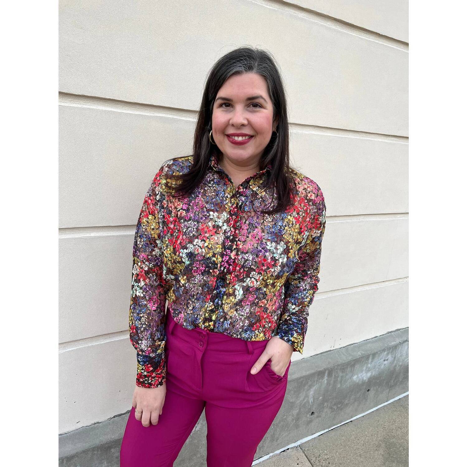 New Molly Bracken Printed Panther Veil Shirt In Floral Multi